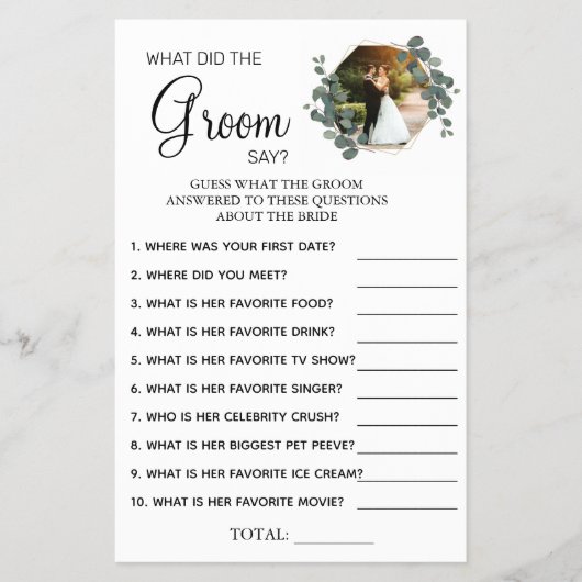 Eucalyptus What groom say Vrijgezellenfeest game c Flyer (Voorkant)