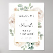 Eucalyptus White Floral Baby shower Welkomstteken Poster (Voorkant)