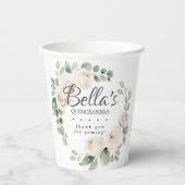 Eucalyptus White Floral Quinceanera Hartelijk dank Papieren Bekers (Voorkant)