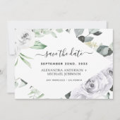 Eucalyptus White Floral Save the Date Kaart (Voorkant)