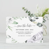 Eucalyptus White Floral Save the Date Kaart (Staand voorkant)