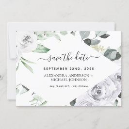 Eucalyptus White Floral Save the Date Kaart