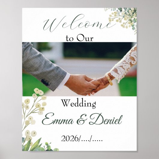 Eucalyptus & White Florals Botanical Wedding Poster (Voorkant)