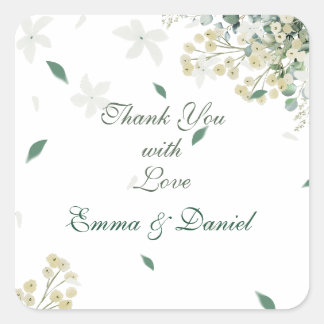 Eucalyptus & White Florals Botanical Wedding Vierkante Sticker