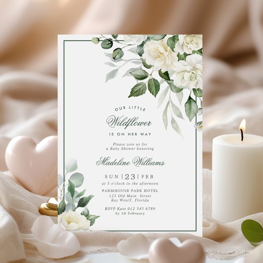 Eucalyptus White Flowers Baby shower Kaart