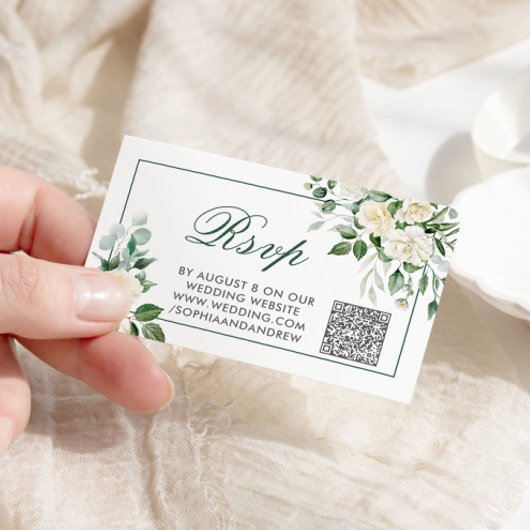 Eucalyptus White Flowers  Wedding QR Code RSVP Informatiekaartje