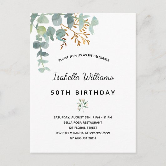 Eucalyptus white goureuze elegant briefkaart (Voorkant)