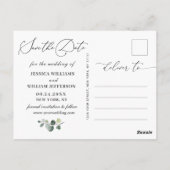 Eucalyptus White Roses Boho Wedding Save the Date Briefkaart (Achterkant)