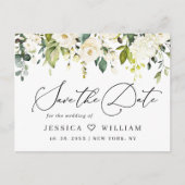 Eucalyptus White Roses Boho Wedding Save the Date Briefkaart (Voorkant)