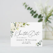 Eucalyptus White Roses Boho Wedding Save the Date Briefkaart (Staand voorkant)