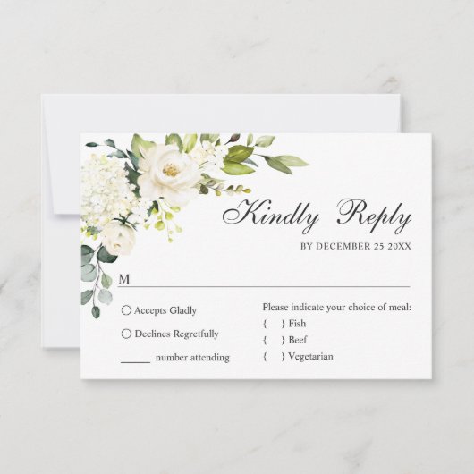 Eucalyptus White Roses Floral Weddenschap RSVP Kaartje (Voorkant)