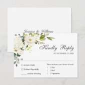 Eucalyptus White Roses Floral Weddenschap RSVP Kaartje (Voorkant / Achterkant)