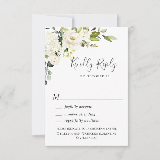 Eucalyptus White Roses Floral Weddenschap RSVP Kaartje (Voorkant)