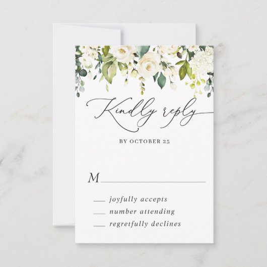 Eucalyptus White Roses Floral Weddenschap RSVP Kaartje (Voorkant)