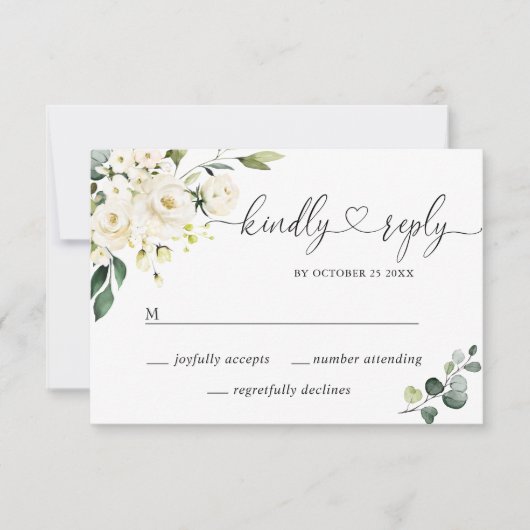 Eucalyptus White Roses Floral Weddenschap RSVP Kaartje (Voorkant)