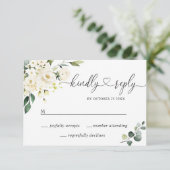 Eucalyptus White Roses Floral Weddenschap RSVP Kaartje (Staand voorkant)