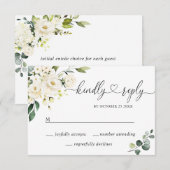 Eucalyptus White Roses Floral Weddenschap RSVP Kaartje (Voorkant / Achterkant)