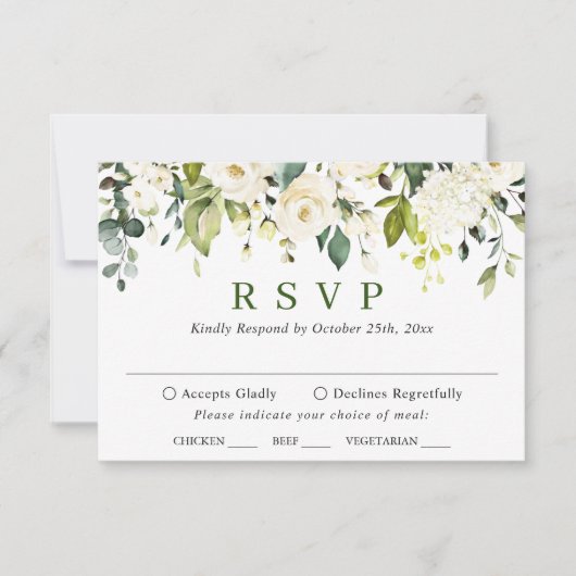 Eucalyptus White Roses Floral Weddenschap RSVP Kaartje (Voorkant)