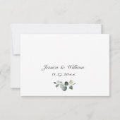 Eucalyptus White Roses Floral Weddenschap RSVP Kaartje (Achterkant)