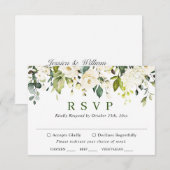 Eucalyptus White Roses Floral Weddenschap RSVP Kaartje (Voorkant / Achterkant)