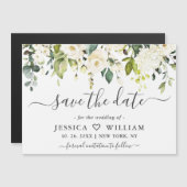 Eucalyptus White Roses Save the Date Magnetic Kaar (Voorkant / Achterkant)