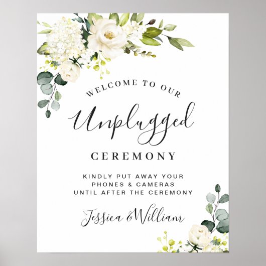 Eucalyptus White Roses Unplugged Wedding Ceremony Poster (Voorkant)