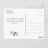 Eucalyptus White Roses Weddenschap 3 Foto Hartelij Briefkaart (Achterkant)