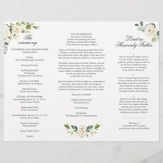 Eucalyptus White Roses Wedding Ceremony Programme (Achterkant)