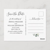 Eucalyptus White Roses Wedding Save the Date Briefkaart (Achterkant)