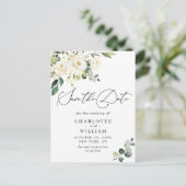 Eucalyptus White Roses Wedding Save the Date Briefkaart (Staand voorkant)