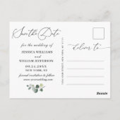 Eucalyptus White Roses Wedding Save the Date Briefkaart (Achterkant)