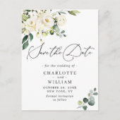 Eucalyptus White Roses Wedding Save the Date Briefkaart (Voorkant)