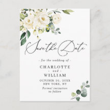 Eucalyptus White Roses Wedding Save the Date