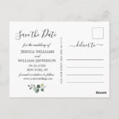 Eucalyptus White Roses Wedding Save the Date Briefkaart (Achterkant)