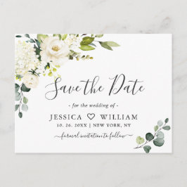 Eucalyptus White Roses Wedding Save the Date Briefkaart