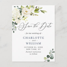 Eucalyptus White Roses Wedding Save the Date Briefkaart