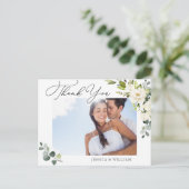 Eucalyptus White Roses Weduwfoto Hartelijk dank Briefkaart (Staand voorkant)