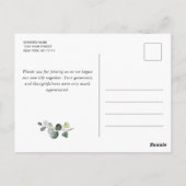 Eucalyptus White Roses Weduwfoto Hartelijk dank Briefkaart (Achterkant)