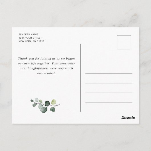 Eucalyptus White Roses Weduwfoto Hartelijk dank Briefkaart (Achterkant)