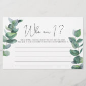 Eucalyptus - Wie ben ik vrijgezellenfeest game Briefpapier (Voorkant)