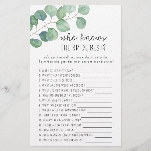 Eucalyptus - Wie kent het beste spel met bruid (Voorkant)