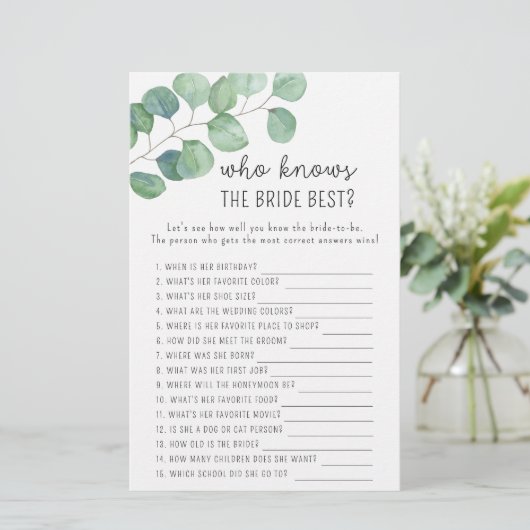 Eucalyptus - Wie kent het beste spel met bruid (Staand voorkant)