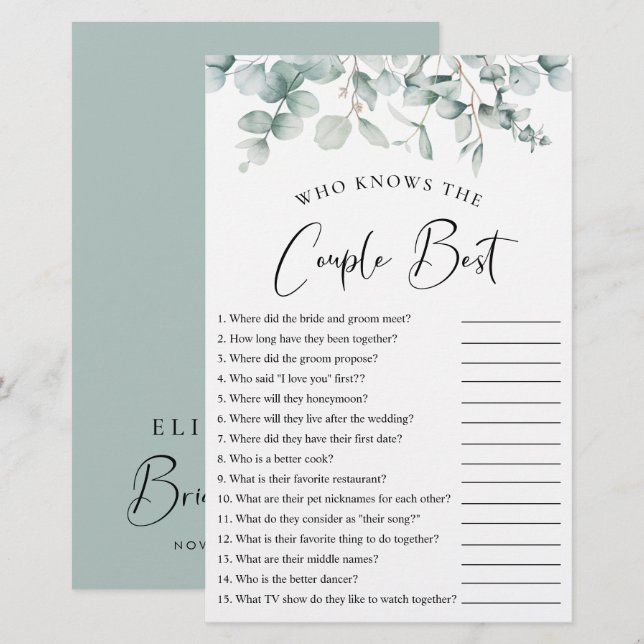 Eucalyptus Wie Kent het Koppel het Best Douche Spe (Voorkant / Achterkant)