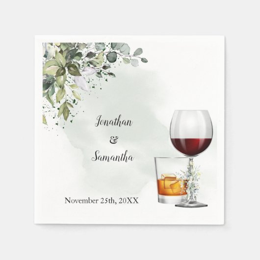 Eucalyptus Wijn & Bourbon Bruiloft Servet (Voorkant)