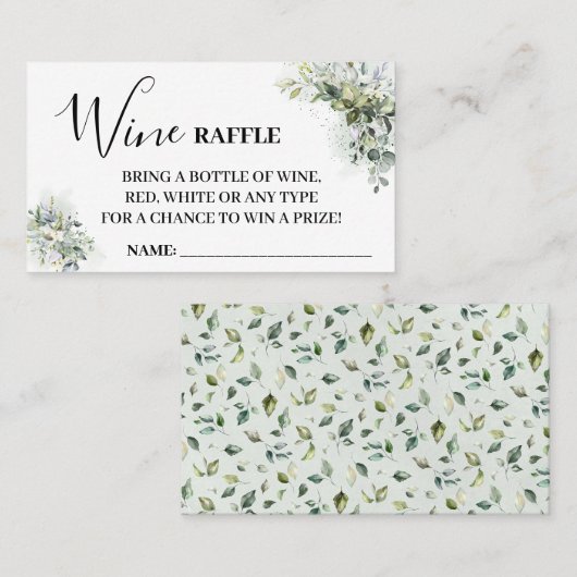 Eucalyptus Wijn Tombola Ticket kaart Bruiloft (Voorkant / Achterkant)