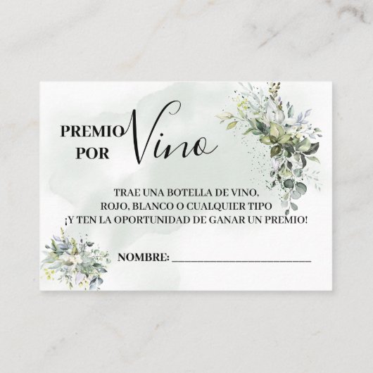 Eucalyptus Wijnloterij ticket tweetalige kaart (Achterkant)