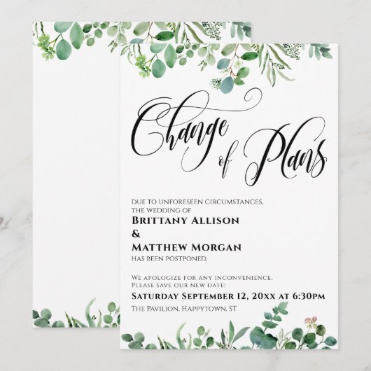 Eucalyptus Wijziging plannen uitgesteld huwelijk Kaart (Voorkant / Achterkant)