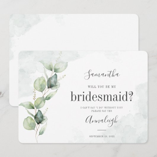 Eucalyptus Wil Je Mijn Bruidsmeisje Zijn Kaart (Voorkant / Achterkant)