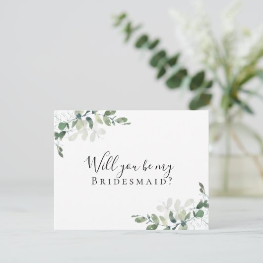 Eucalyptus Wil je mijn bruidsmeisje zijn kaart (Staand voorkant)