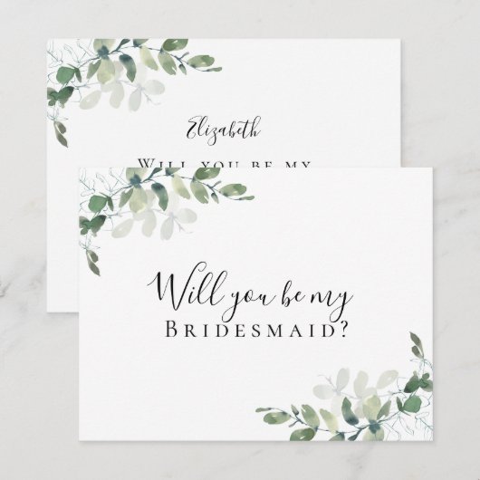 Eucalyptus Wil je mijn bruidsmeisje zijn kaart (Voorkant / Achterkant)